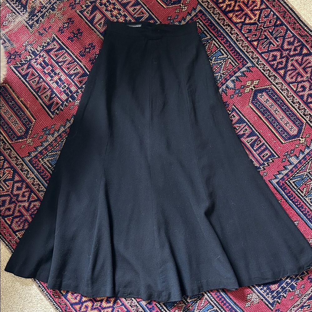 Vintage 100% Wool Classic Black A-Line Midi Skirt - Women